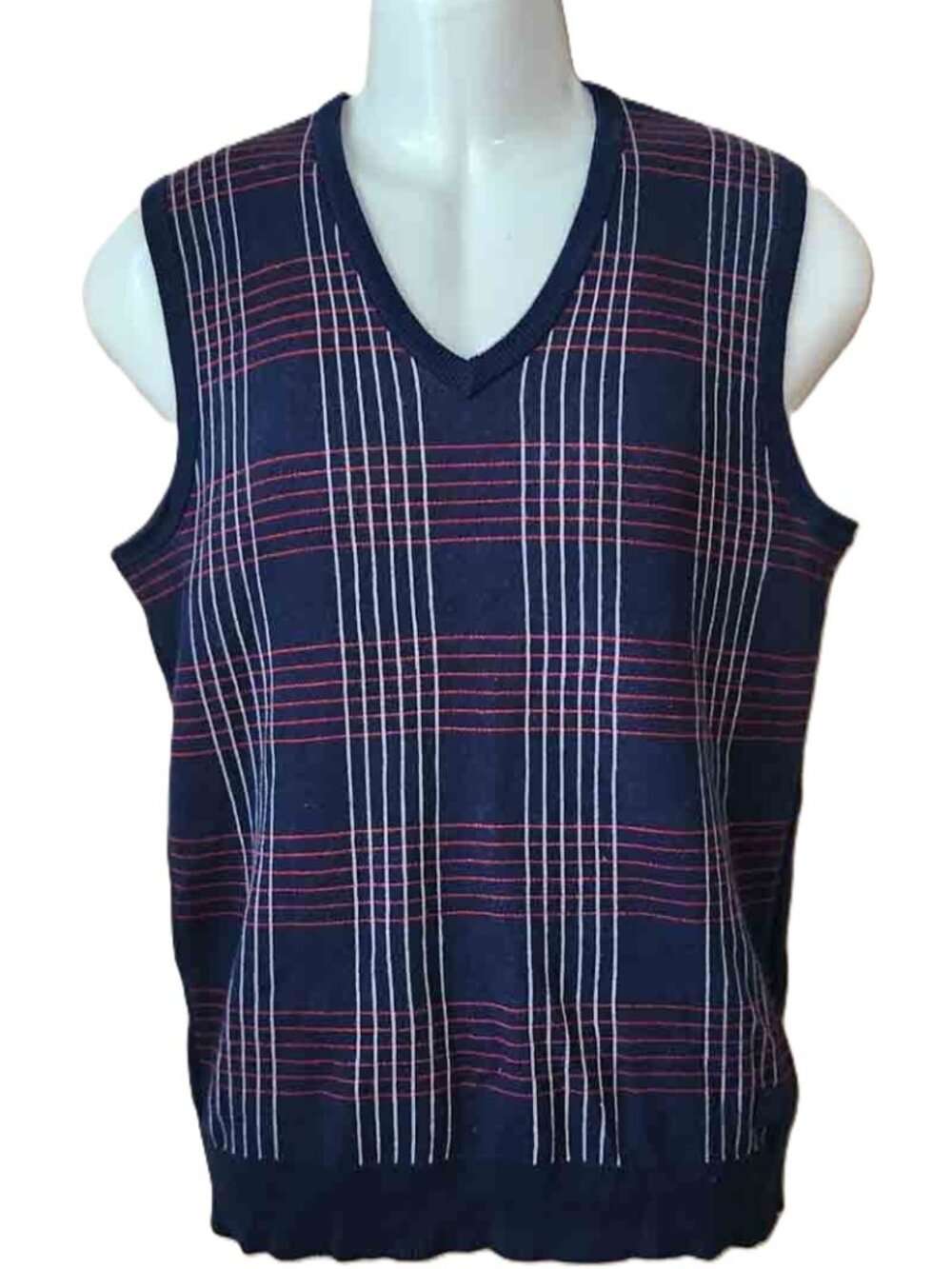 Ben Sherman Cotton Sweater Vest Blue Red White Men's Size Small